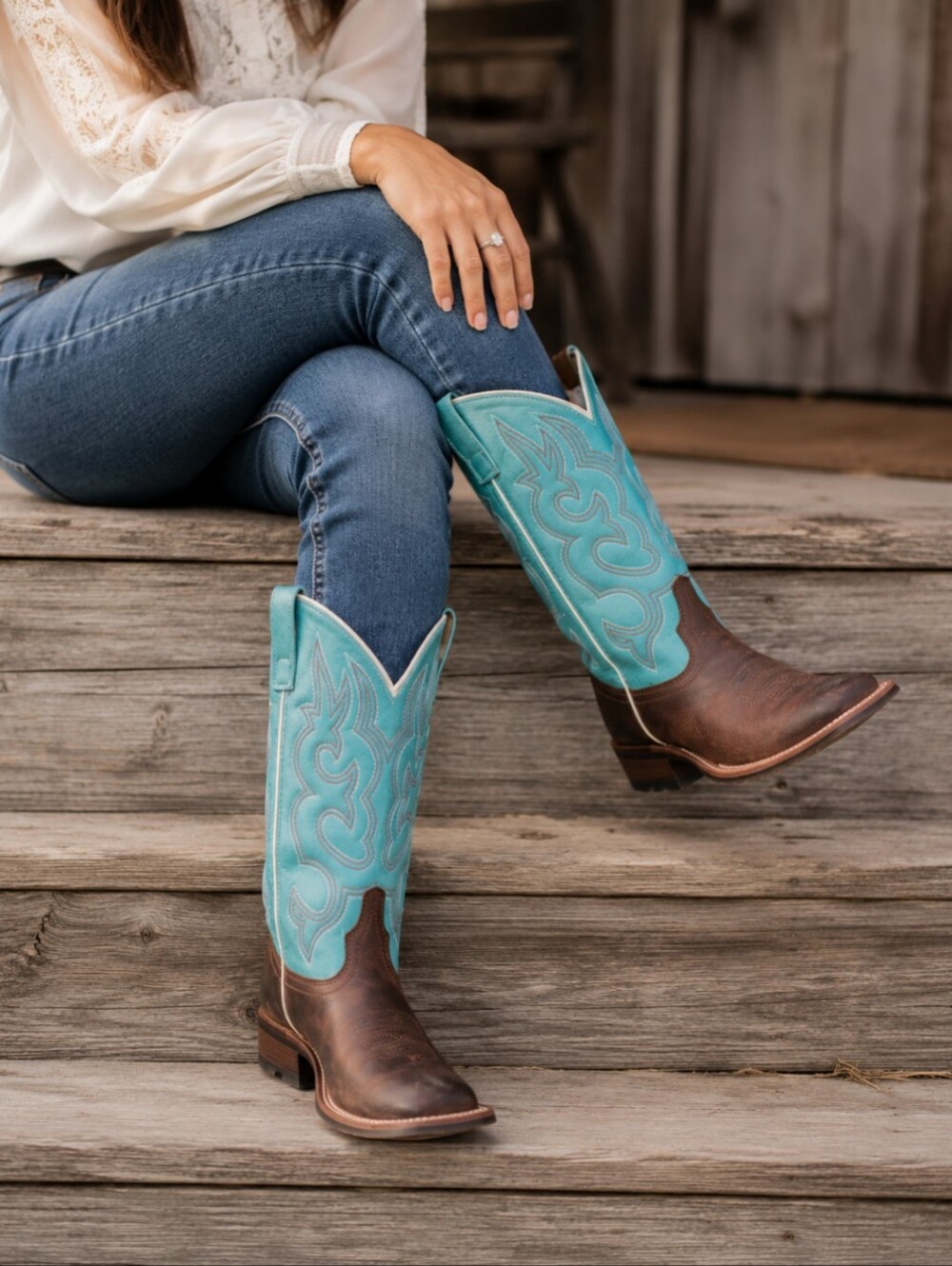 Laredo Mesquite Stockman Boot Turquoise Shaft Brown Leather Western Cowboy Boots